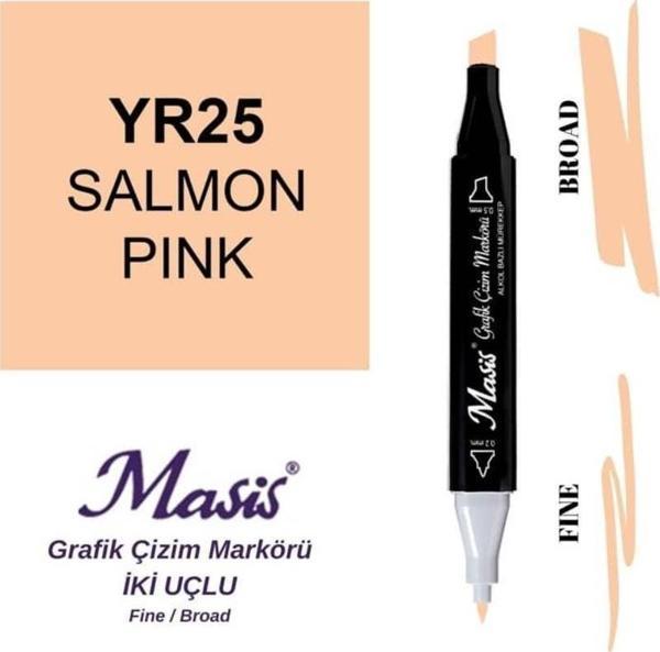 Masis Çift Uçlu Marker Grafik Çizim Kalemi 25 Somon Pembe - Image 1