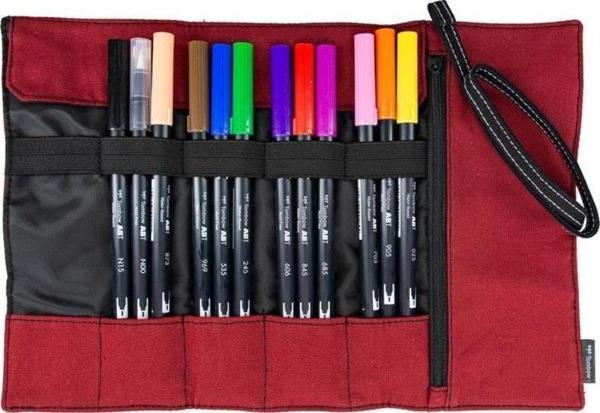Tombow Dual Brush Pen Fırça Uçlu Kalem 12 RENK Rulo Çanta Hediyeli - Image 1