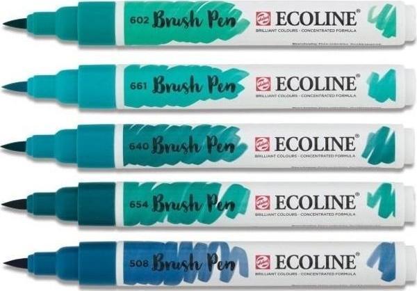 Talens Ecoline Brush Pen Fırça Uçlu Kalem 5 Renk Set GREEN BLUE - Image 1
