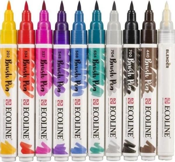Talens Ecoline Brush Pen Fırça Uçlu Kalem 10 Renk Set HANDLETTERING - Image 1