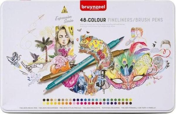 Bruynzeel Fineliner / Brush Pen Çift Taraflı Kalem Seti 48 Renk - Image 1