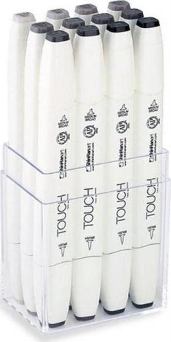 ShinHan Art Touch Twin Brush Marker 12 Renk Set SICAK GRİ - Image 1