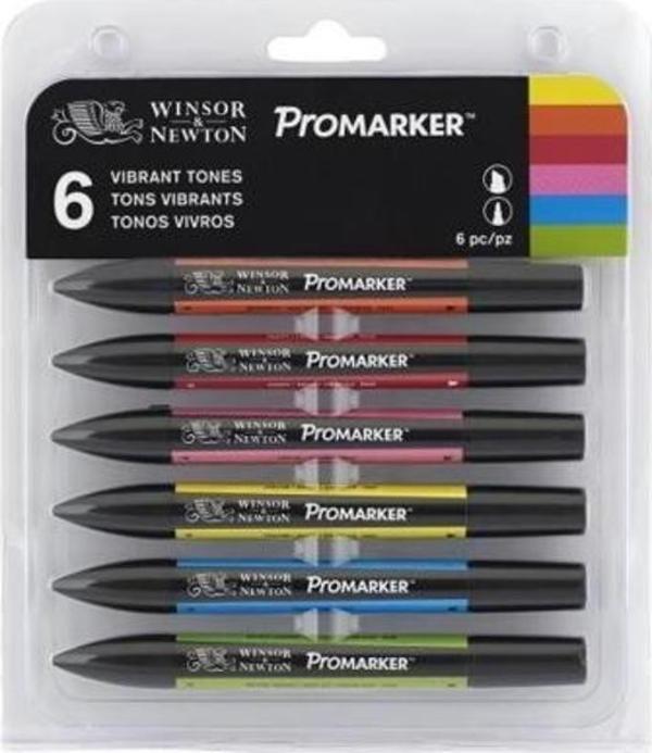 Winsor & Newton ProMarker Kalem 6 Renk Vibrant Tones Set Güçlü Tonlar - Image 1