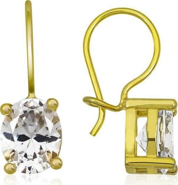 ​925 Ayar Gümüş Gold Sallantılı Oval Damla Küpe - Image 1