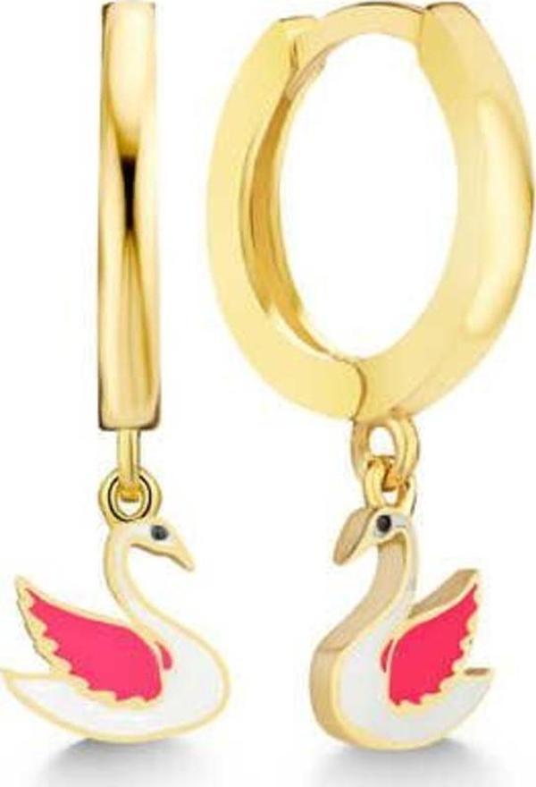 Gümüş Gold Kuğu Sallantılı Kadın Küpe - Image 1