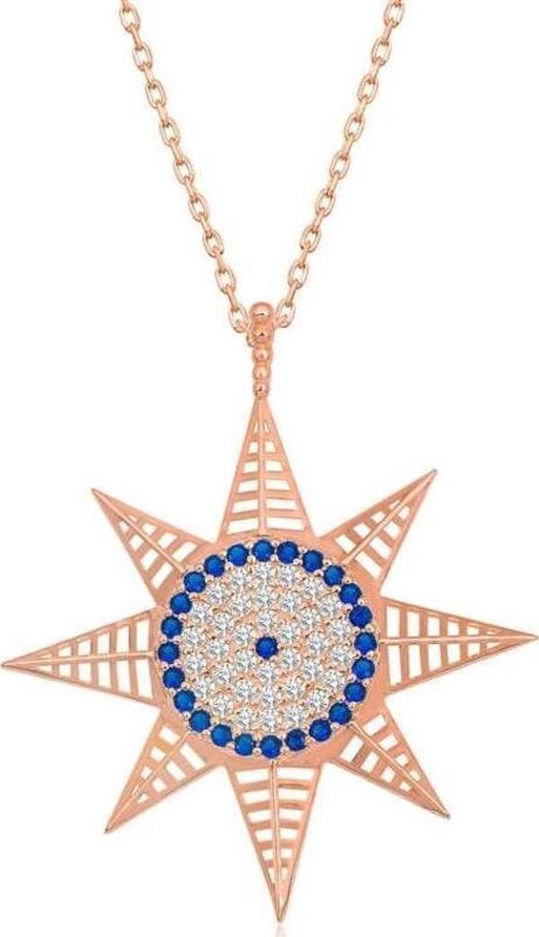 Gümüş Rose Nazarlı Kutup Yıldızı Kadın Kolye - Image 1