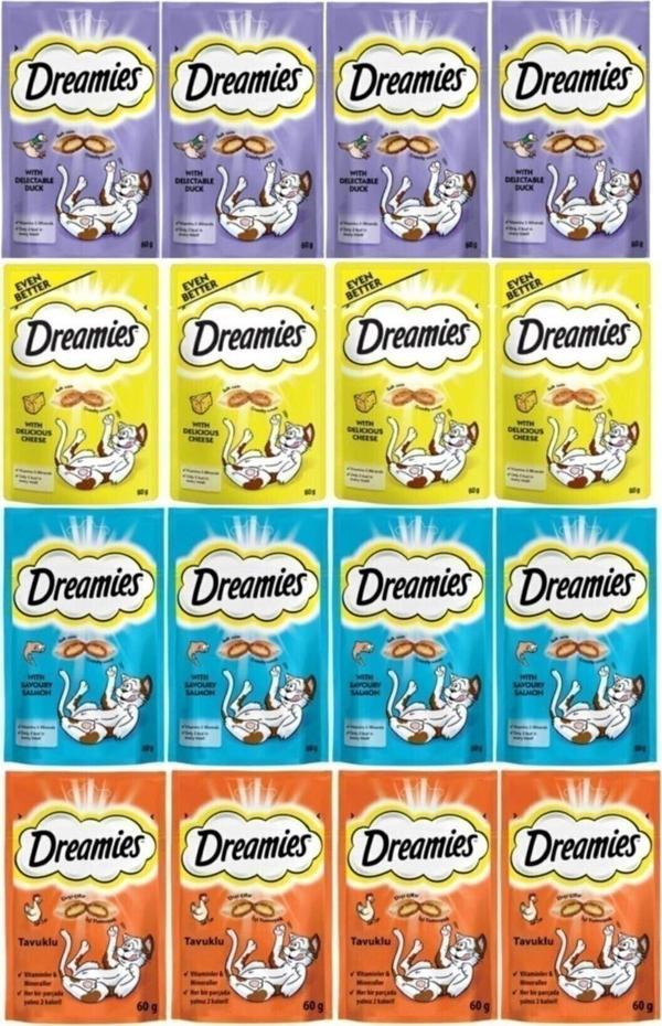 Dreamies Peynirli-Somonlu-Ördek Etli-Tavuk Etli Kedi Ödülü 60 Gr * 16 Adet - Image 1