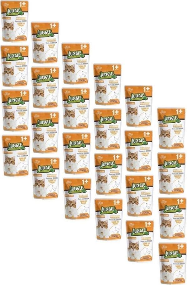 Jungle Pouch Kısırlaştırılmış Tavuklu Kedi Maması 100Gr X 24 Adet - Image 1