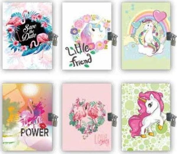 Alper Kilitli Hatıra Defteri 14x21 cm 100 Sayfa Flamingo-Unicorn Desenli ALP-05 - Image 1