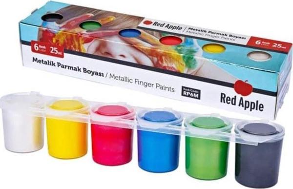 Red Apple Metalik Parmak Boyası 6 Renk x 25 ml Sıralı Set - Image 1
