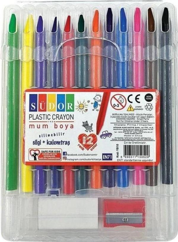Südor Plastik Mum Boya 12 Renk + Silgi + Kalemtıraş - Image 1