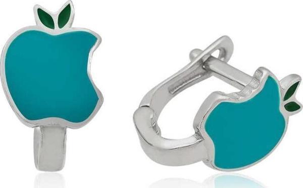 ​925 Ayar Gümüş Turkuaz Elma Çocuk Küpesi - Image 1