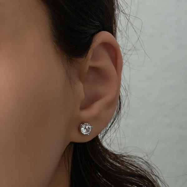 ​Gümüş 6 mm Beyaz Zirkon Tek Taş Kadın Küpe - Image 1