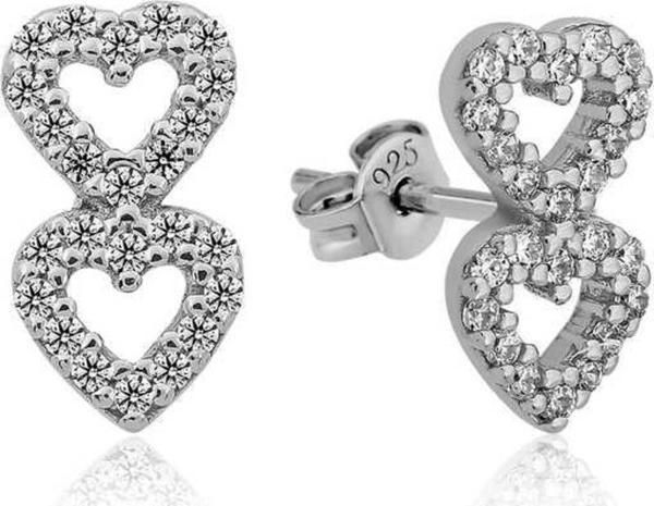 ​Gümüş İki Kalp Çivili Küpe - Image 1