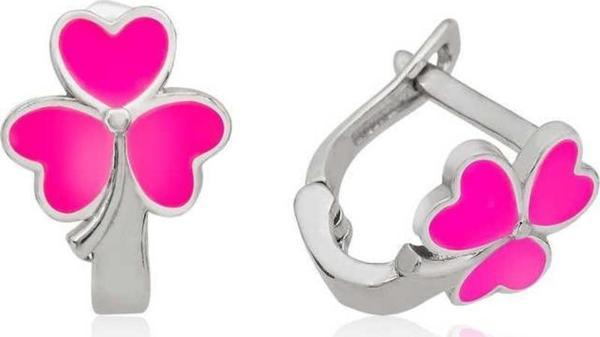 ​Gümüş Pembe Yonca Çocuk Küpesi - Image 1