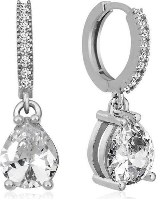 ​Gümüş Rodyum Halka Damla Küpe - Image 1