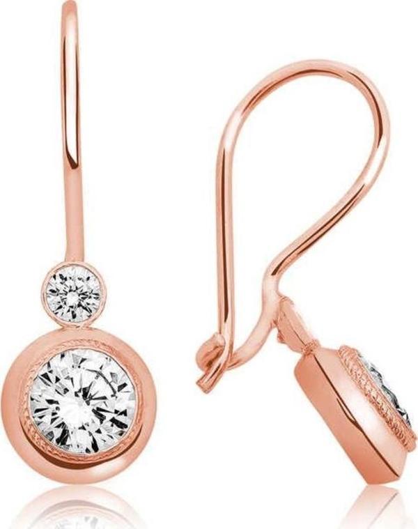 ​Gümüş Rose Sallantılı Tek Taş Küpe - Image 1