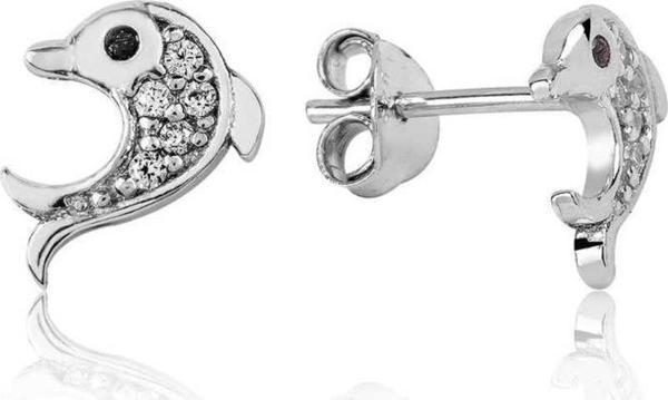 925 Ayar Gümüş Yunus Balığı Çivili Küpe - Image 1