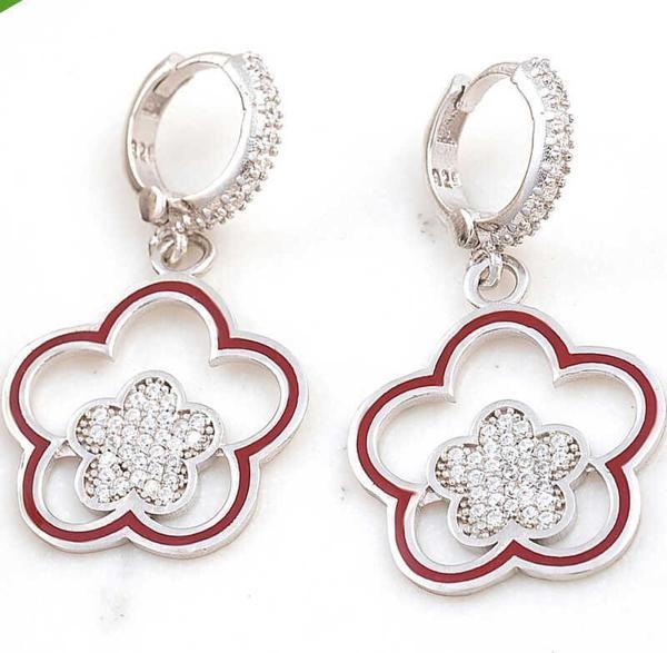 ​Gümüş Sallantılı Çiçek Desenli Kadın Küpe - Image 1