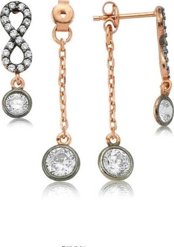 925 Ayar Gümüş Zincirli Sonsuzluk Bayan Küpe - Image 1