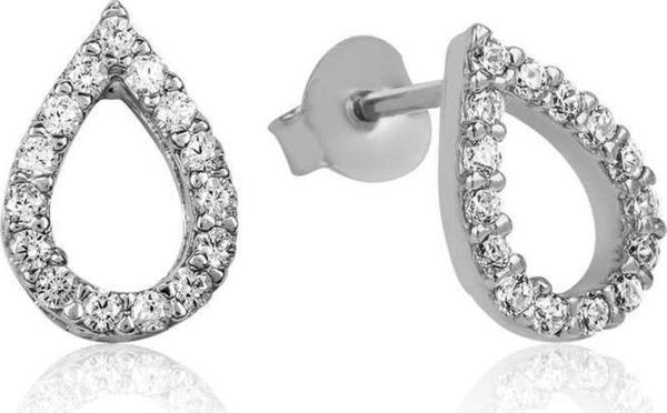 925 Ayar Gümüş Beyaz Taşlı Damla Çivili Küpe - Image 1