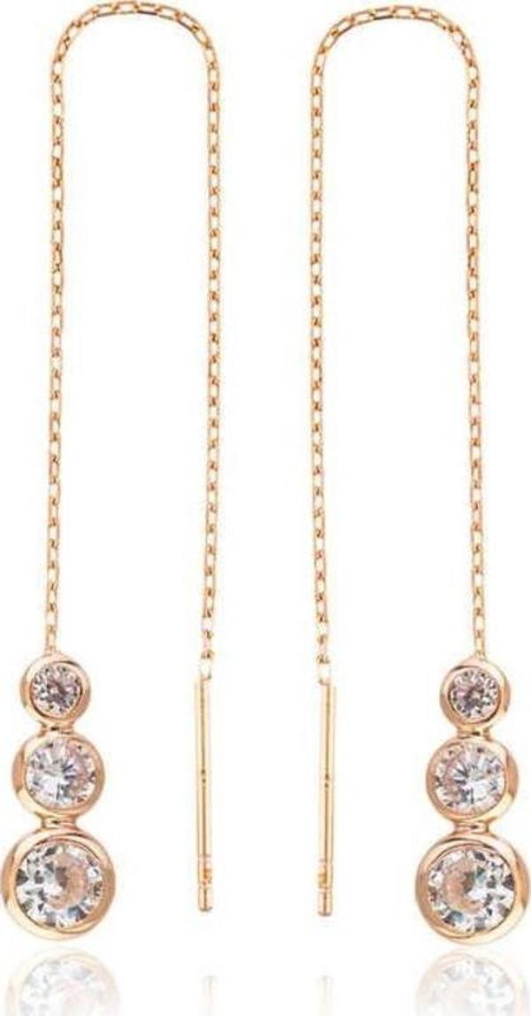 925 Ayar Gümüş Beyaz Taşlı Zincirli Küpe - Image 1