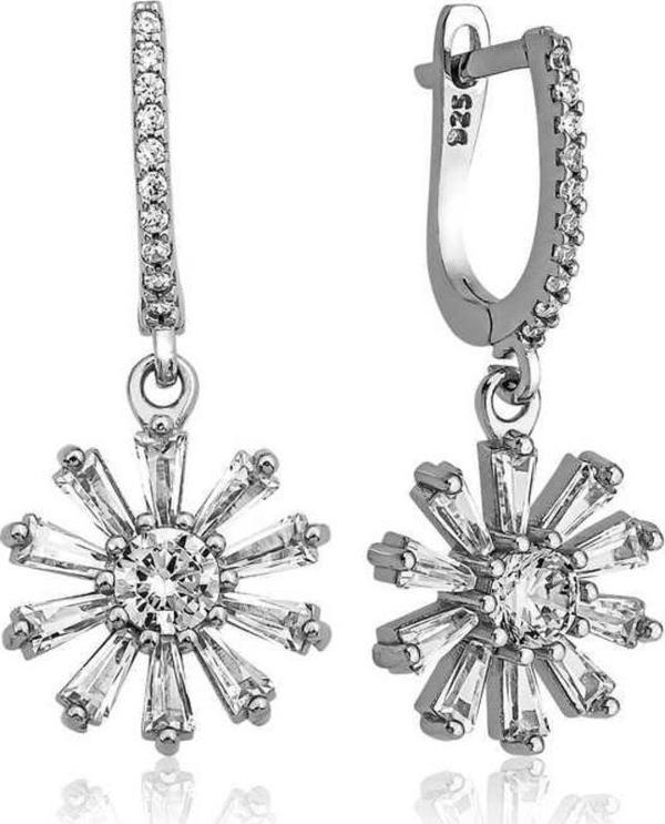 Gümüş Trapez Taşlı Çiçek Küpe - Image 1