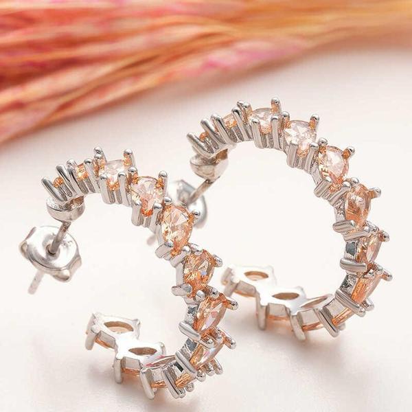 Gümüş Kahverengi Taşlı Damla Çivili Kadın Küpe - Image 1