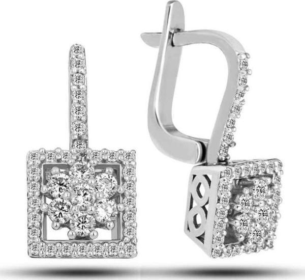 Gümüş Kare Zirkon Taşlı Kadın Küpe - Image 1