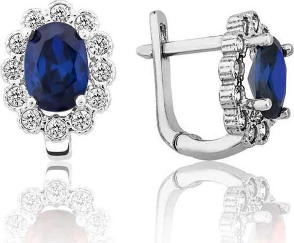 Gümüş Mavi Çiçek Desenli J Kadın Küpe - Image 1