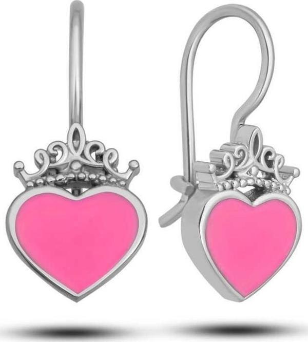 Gümüş Pembe Kalp Sallantılı Çocuk Küpe - Image 1