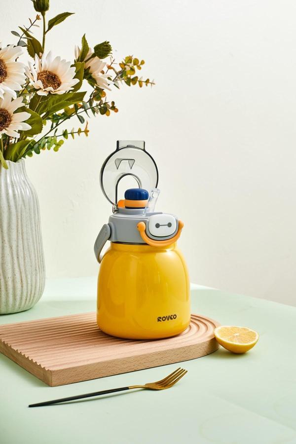  Rovco 1000ml Çelik Termos Çift Kullanım Pipetli/ Rahat İçim Askılı Sticker Hediyeli 6 saat yalıtım  - Image 1