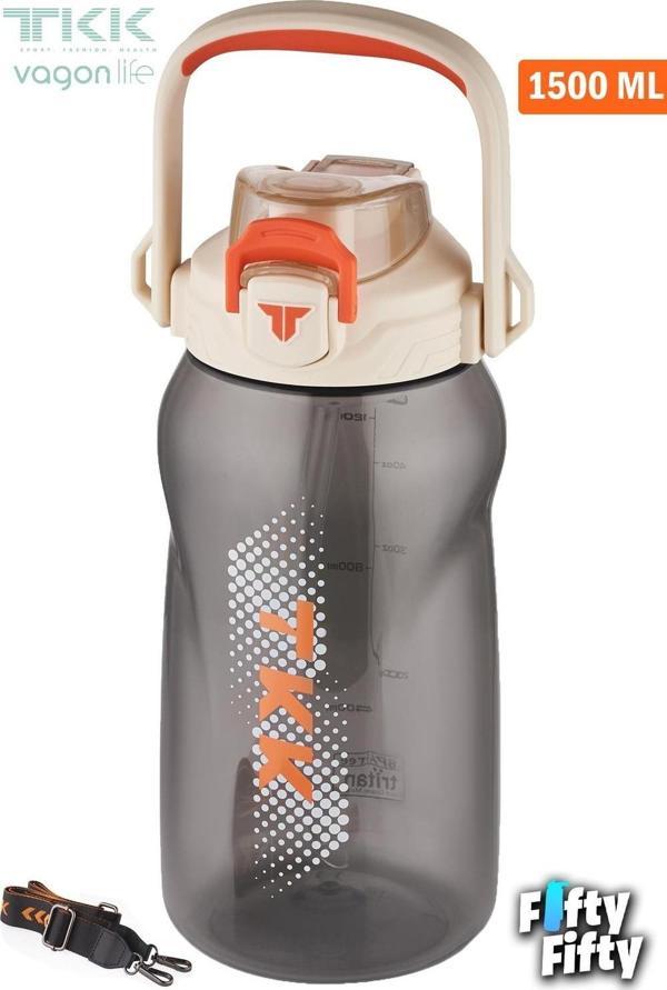 TKK 1500 ML Tek Kapak Çift Kullanım Pipetli/Rahat İçim Tritan Su Matarası-FFTKK1027-1500ML - Image 1