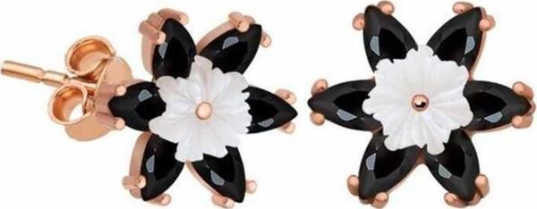 Gümüş Siyah Lotus Çiçeği Küpe - Image 1