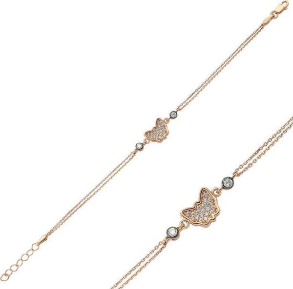 ​925 Ayar Gümüş Rose Kelebek Bileklik - Image 1