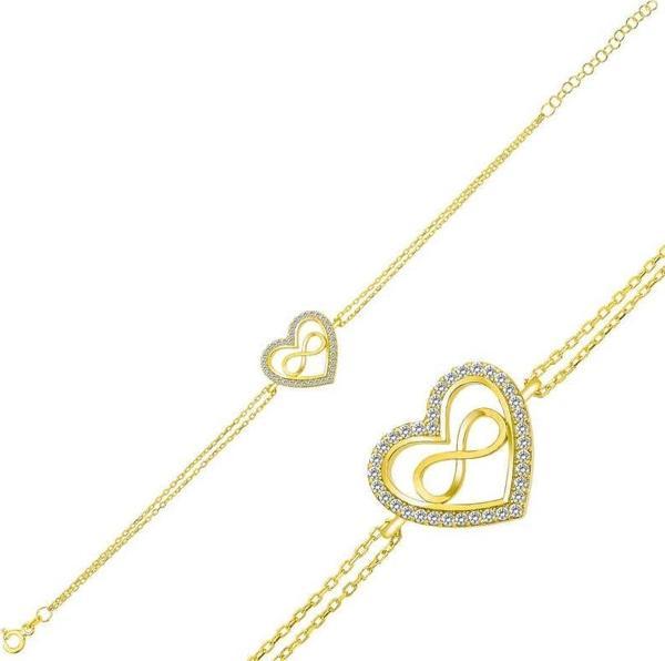 925 Ayar Gümüş Gold Kalp Sonsuzluk Bileklik - Image 1