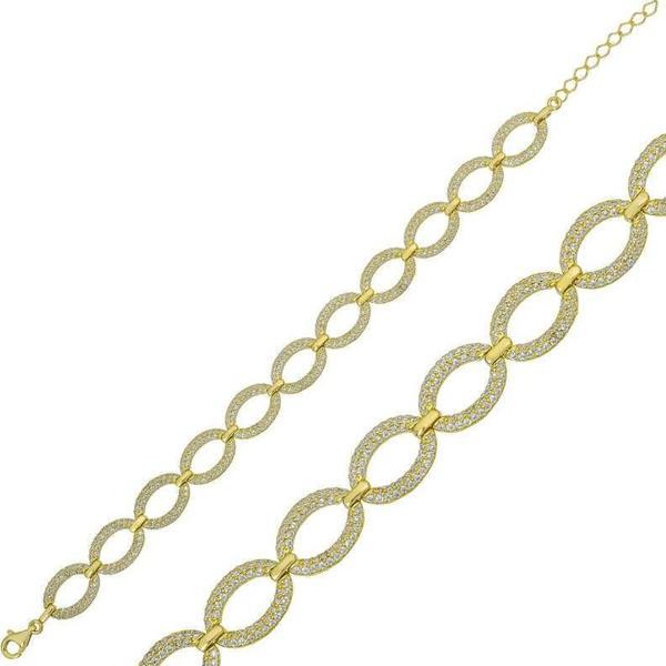 925 Ayar Gümüş Gold Oval Taşlı Bileklik - Image 1