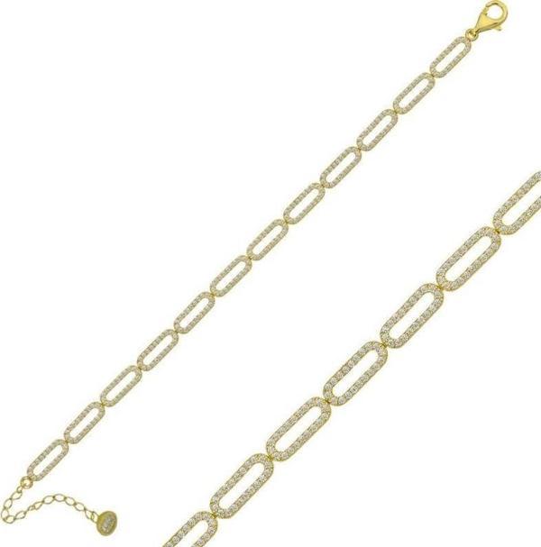 925 Ayar Gümüş Gold Oval Taşlı Bileklik - Image 1