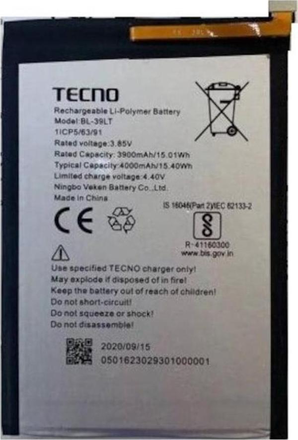 Tecno Spark 4 Pil Batarya BL-39 LT- Spark 4 Pro - Image 1