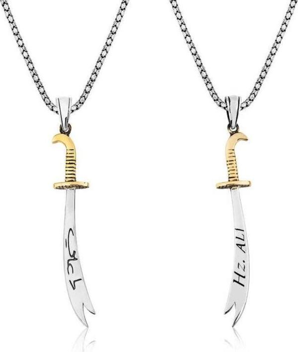 Gümüş Zülfikar Kılıcı Hz. Ali Yazılı Erkek Kolye - Image 1