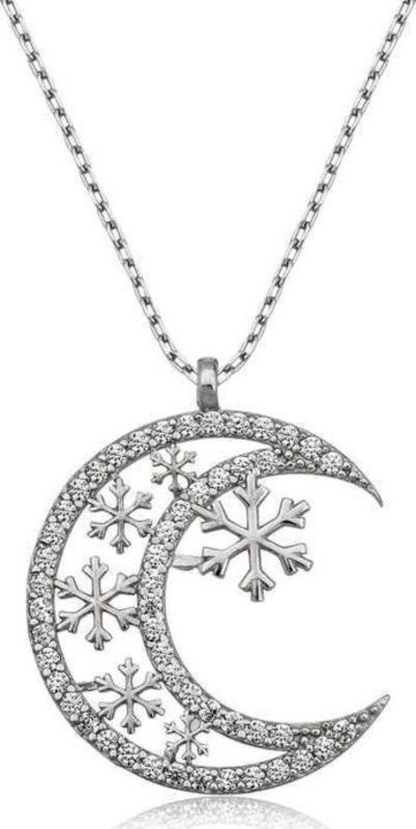 ​Gümüş Ay Kar Tanesi Bayan Kolye - Image 1