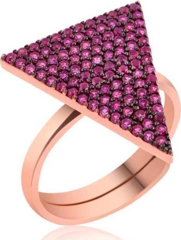 925 Ayar Gümüş Rose Pembe Üçgen Yüzük - Image 1