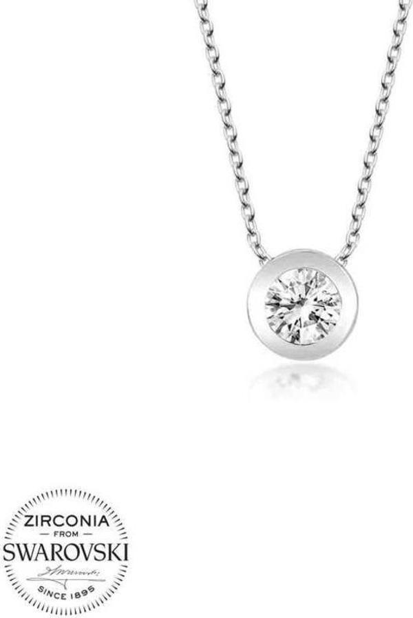 Swarovski Taşlı Gümüş Çember Tektaş Bayan Kolye - Image 1