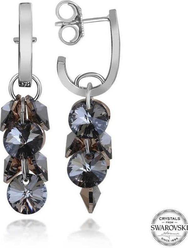 Swarovski Crystal Taşlı Gümüş Salkım Sallantılı Çivili Kadın Küpe - Image 1