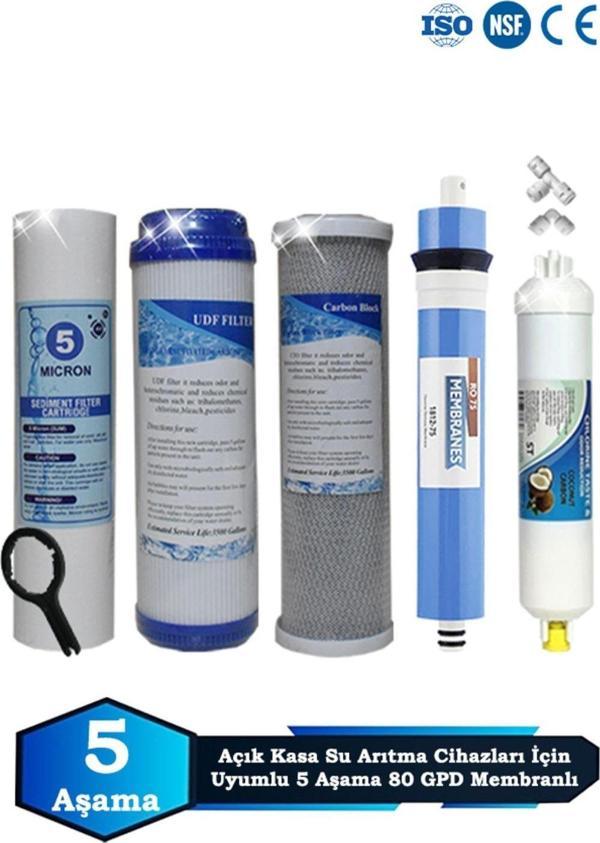 Açık Kasa Su Arıtma Cihazı Uyumlu 5 Aşama Cift Karbonlu 80 GPD Süper Membranlı Filtre Bakım Seti - Image 1