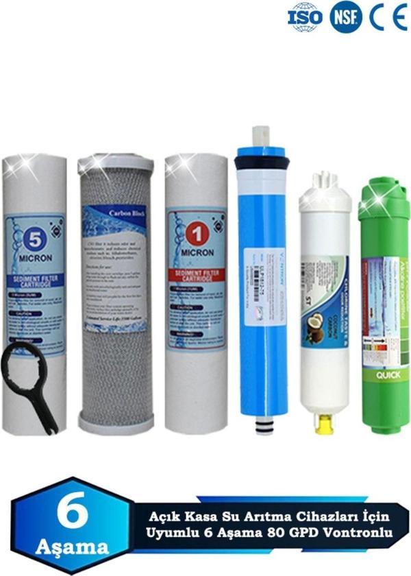 Açık Kasa Su Arıtma Cihazı Uyumlu 6 Aşama Cift Sediment 80 GPD Vontron Alkalinli Filtre Bakım Seti - Image 1