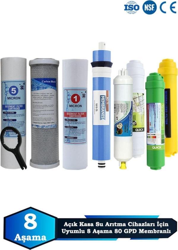 Açık Kasa Su Arıtma Cihazı Uyumlu 8 Aşama Cift Sediment 80 GPD Membranlı Multimineralli Bakım Seti - Image 1