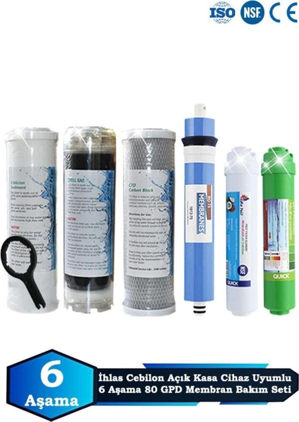 İhlas Cebilon Açık Kasa Su Arıtma Cihazı Uyumlu 6 Aşama 80 GPD Membran Alkalinli Filtre Bakım Seti - Image 1