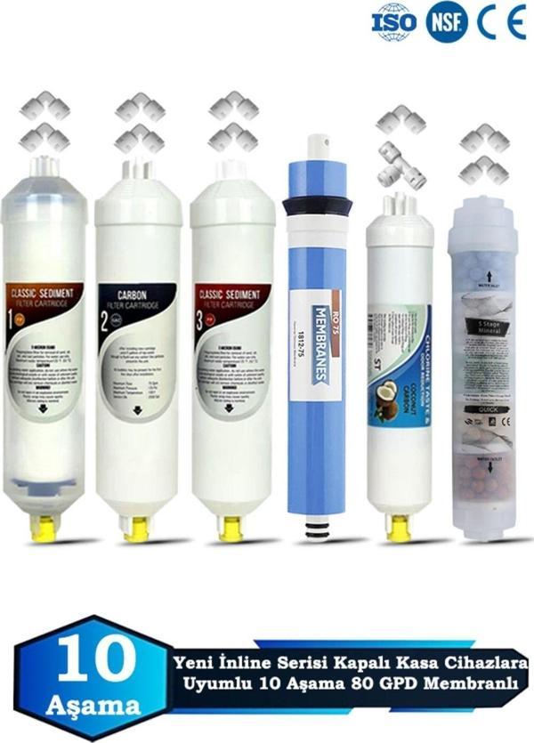 Yeni Seri İnline Kapalı Kasa Su Arıtma Cihazı Uyumlu 10 Aşama 80 GPD Süper Membranlı Mineralli Set - Image 1