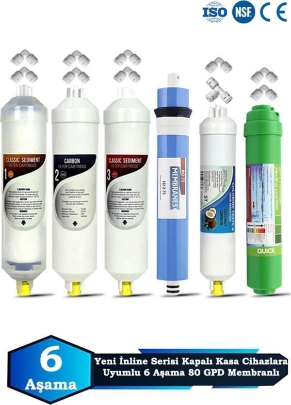Yeni Seri İnline Kapalı Kasa Su Arıtma Cihazı Uyumlu 6 Aşama 80 GPD Süper Membranlı Alkalinli Set - Image 1
